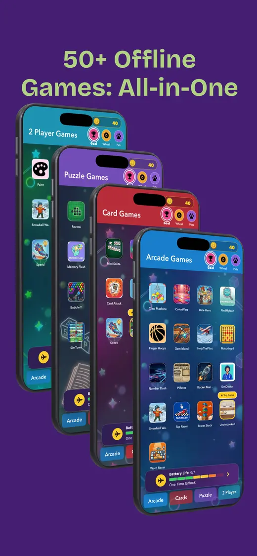 The app's library of more than 50 offline games