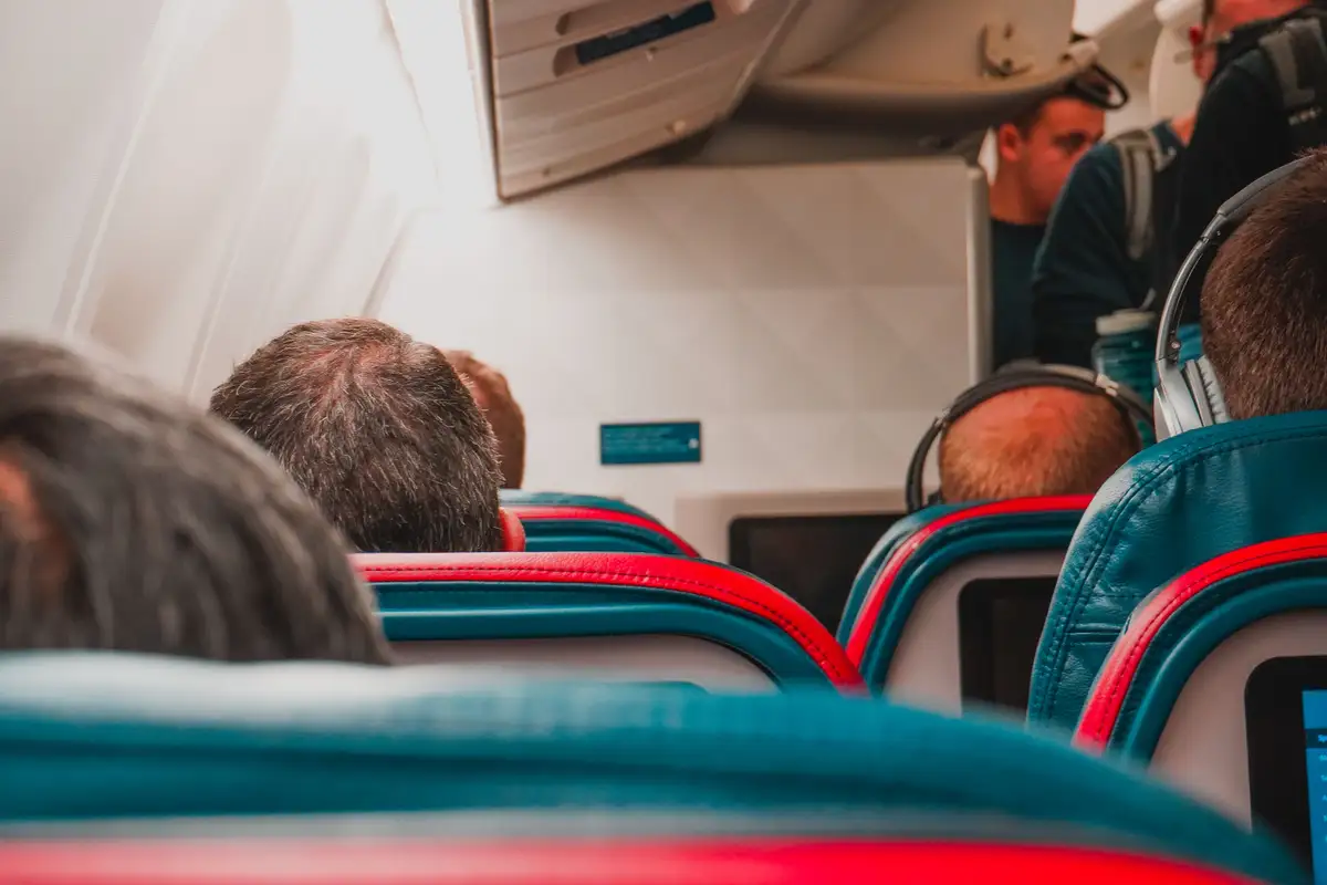 Airplane cabin where passengers can use tested offline games